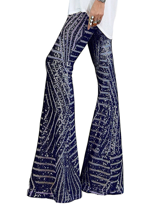 xakxx Flared Pants High Waisted Contrast Color Striped Sequined Pants