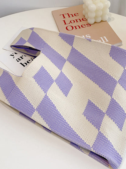 xakxx Contrast Color Letter Print Woven Bags Handbag