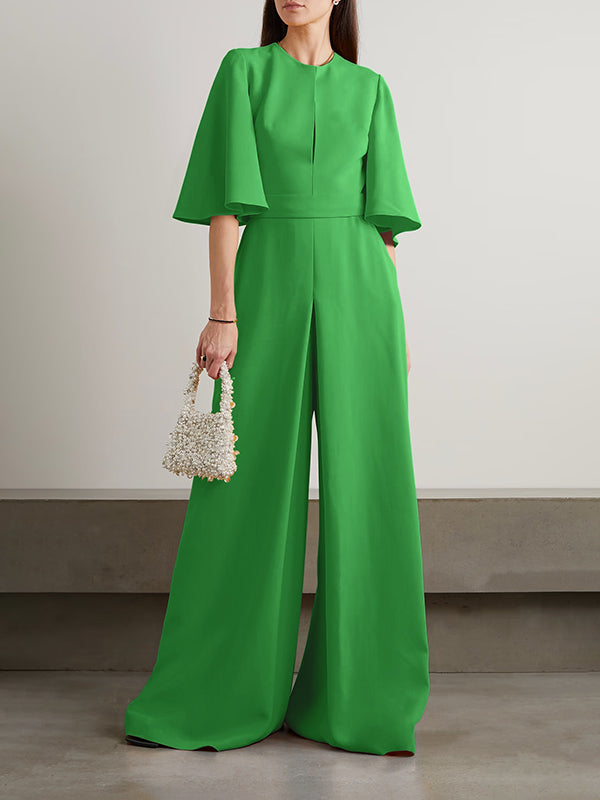 xakxx Loose Short Sleeves Solid Color Round-Neck Jumpsuits