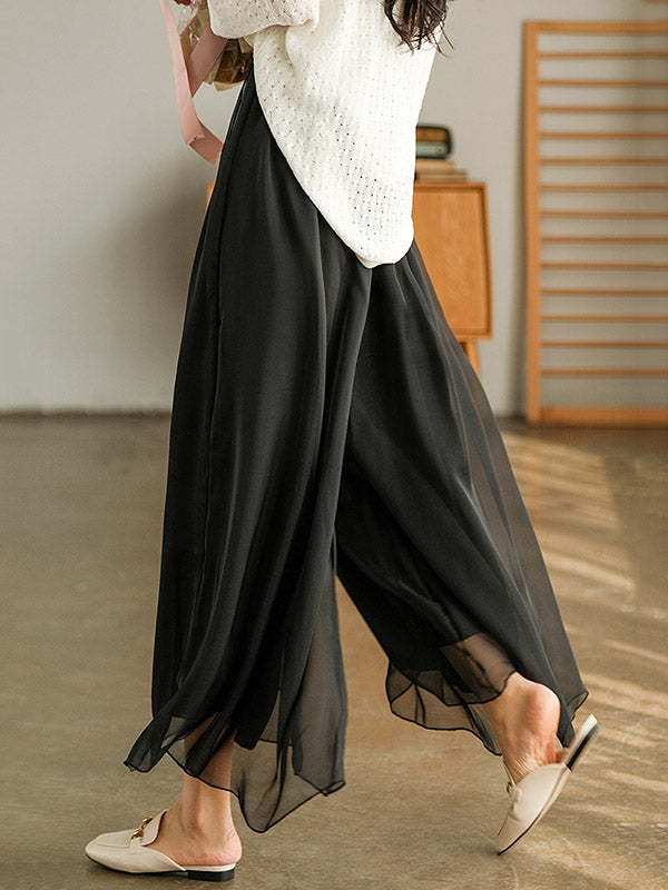 xakxx Casual Solid Color Chiffon Column Wide Leg Pants&Skirt