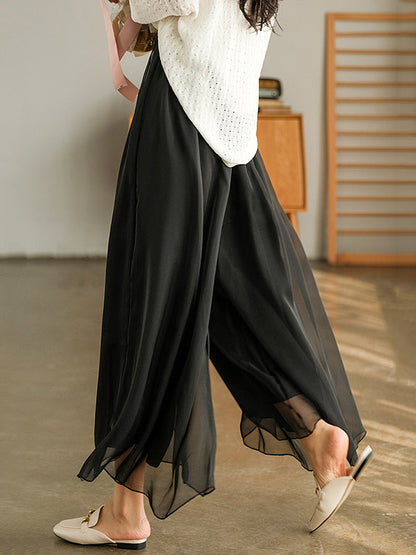 xakxx Casual Solid Color Chiffon Column Wide Leg Pants&Skirt