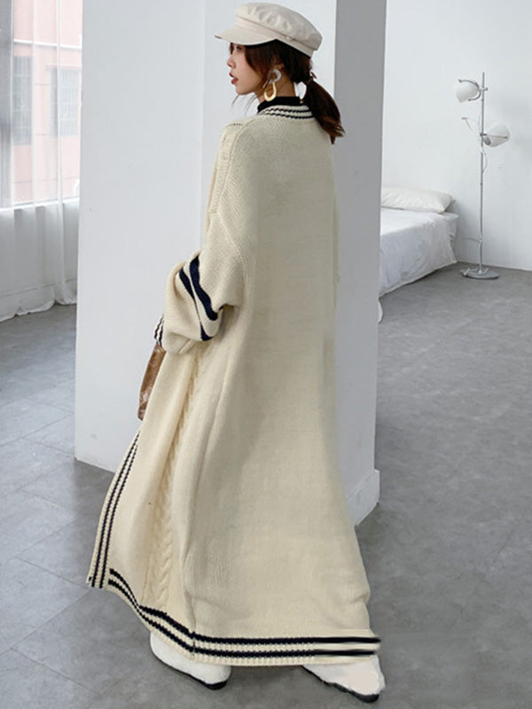 xakxx Urban Loose Contrast Color Striped Cardigan Coat
