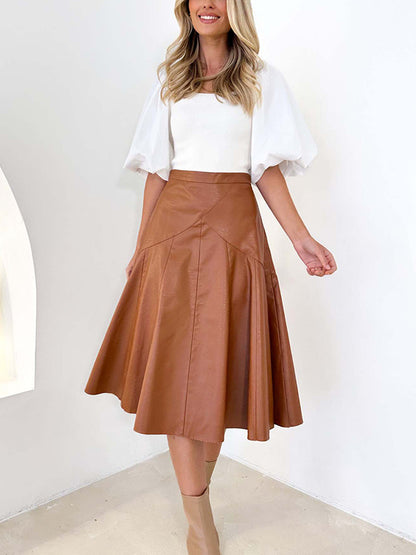 xakxx High Waisted Loose Ruffled Solid Color Skirts Bottoms