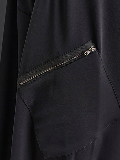 xakxx Loose Oversize Solid Color Zipper Jumpsuits Bottoms