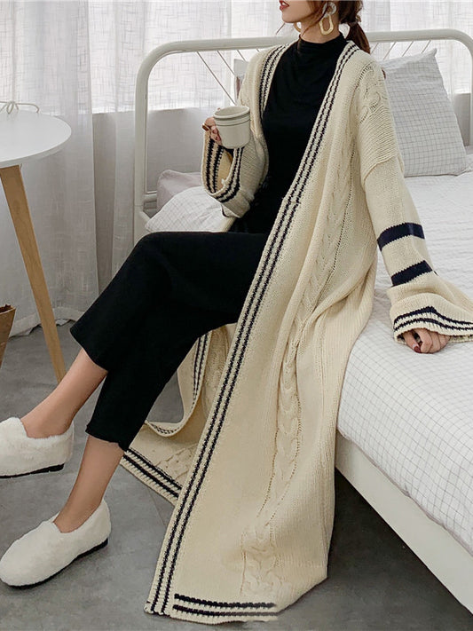 xakxx Urban Loose Contrast Color Striped Cardigan Coat