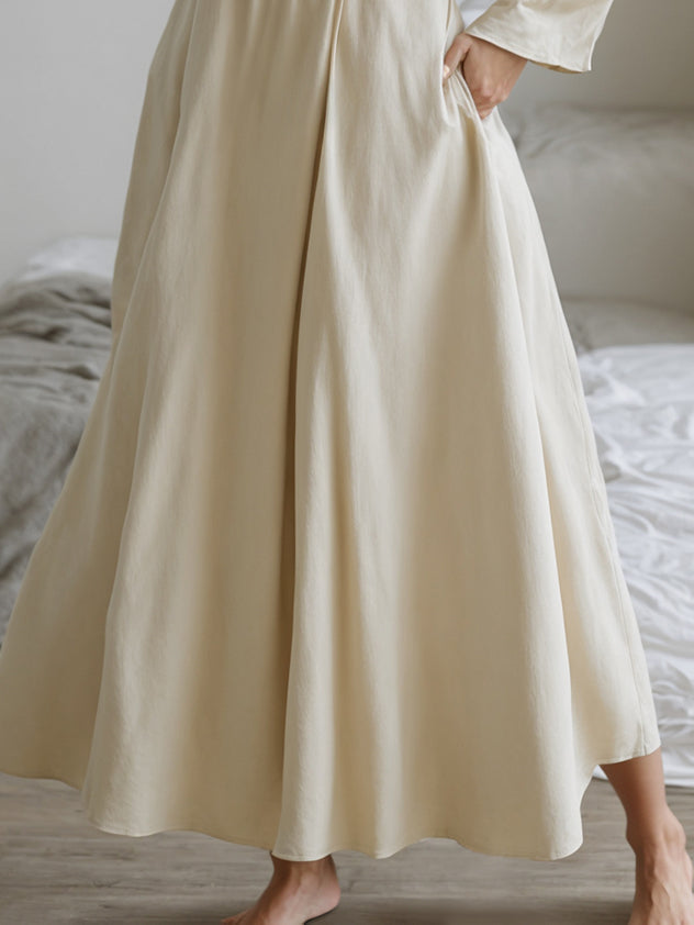 xakxx Long Sleeves Loose Buttoned Solid Color Split-Joint Lapel Midi Dresses Shirt Dress