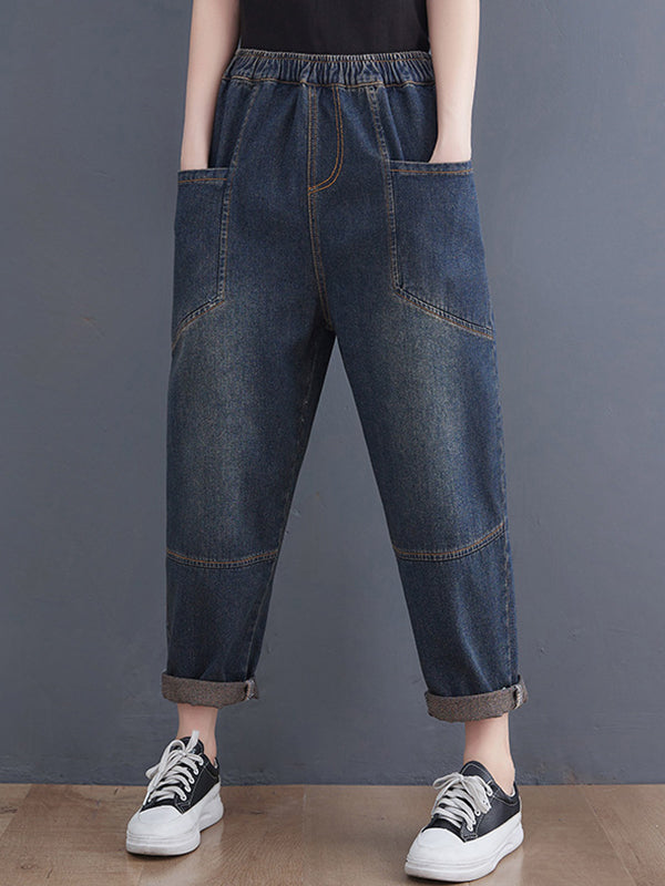 xakxx Artistic Retro Loose Elasticity Jean Pants