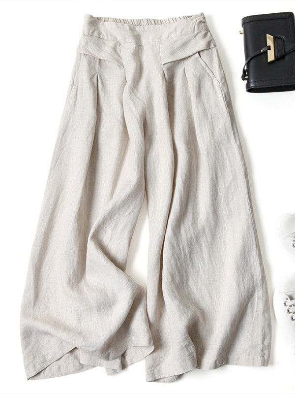 xakxx Solid Color Ramie Cotton Plus Size Loose Ninth Wide-Leg Pants
