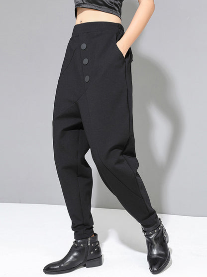 xakxx Personality Black With Button High-Waist Harem Pants