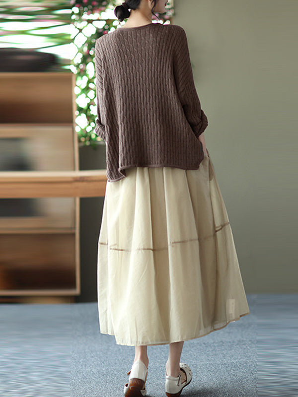 xakxx Simple Loose Solid Color Split-Joint Bubble Skirt