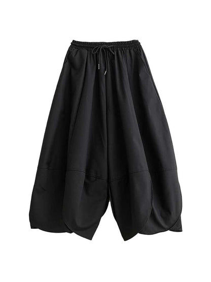 xakxx High Waisted Loose Drawstring Pleated Solid Color Pants Trousers