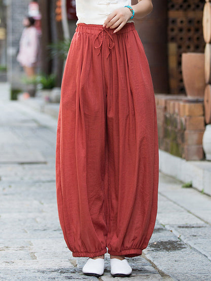xakxx Vintage Wide Leg Loose Solid Color Bloomers Pants