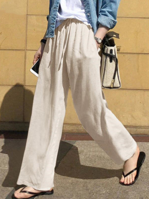 xakxx High Waisted Loose Drawstring Pockets Solid Color Pants Trousers