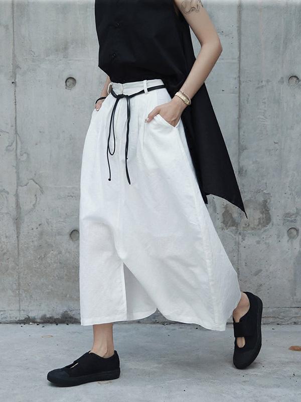 xakxx Loose White Linen Split-side Harem Pants
