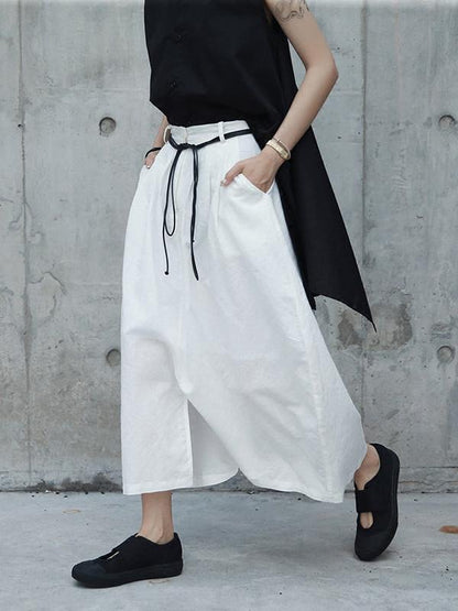 xakxx Loose White Linen Split-side Harem Pants