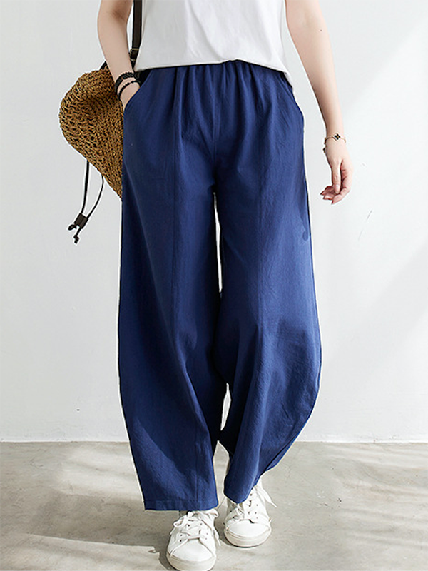 xakxx Wide Leg Loose Elasticity Solid Color Casual Pants Bottoms