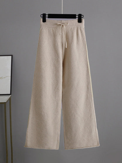 xakxx Urban Loose Long Sleeves Solid Color Round-Neck High-Low Sweater Tops & Wide Leg Pants Suits