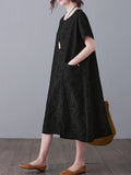 xakxx Original Solid Jacquard Short Sleeve Midi Dress