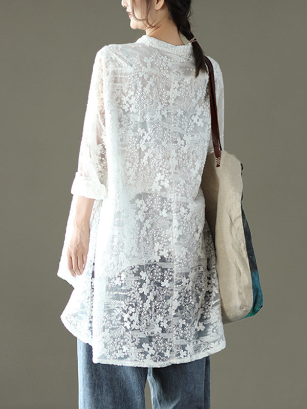 xakxx Vintage Loose Embroidered Lace Hollow Blouse
