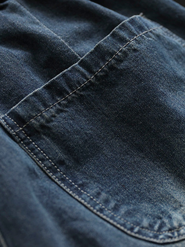 xakxx Vintage Loose Embroidered Elasticity Harem Jean Pants Bottoms