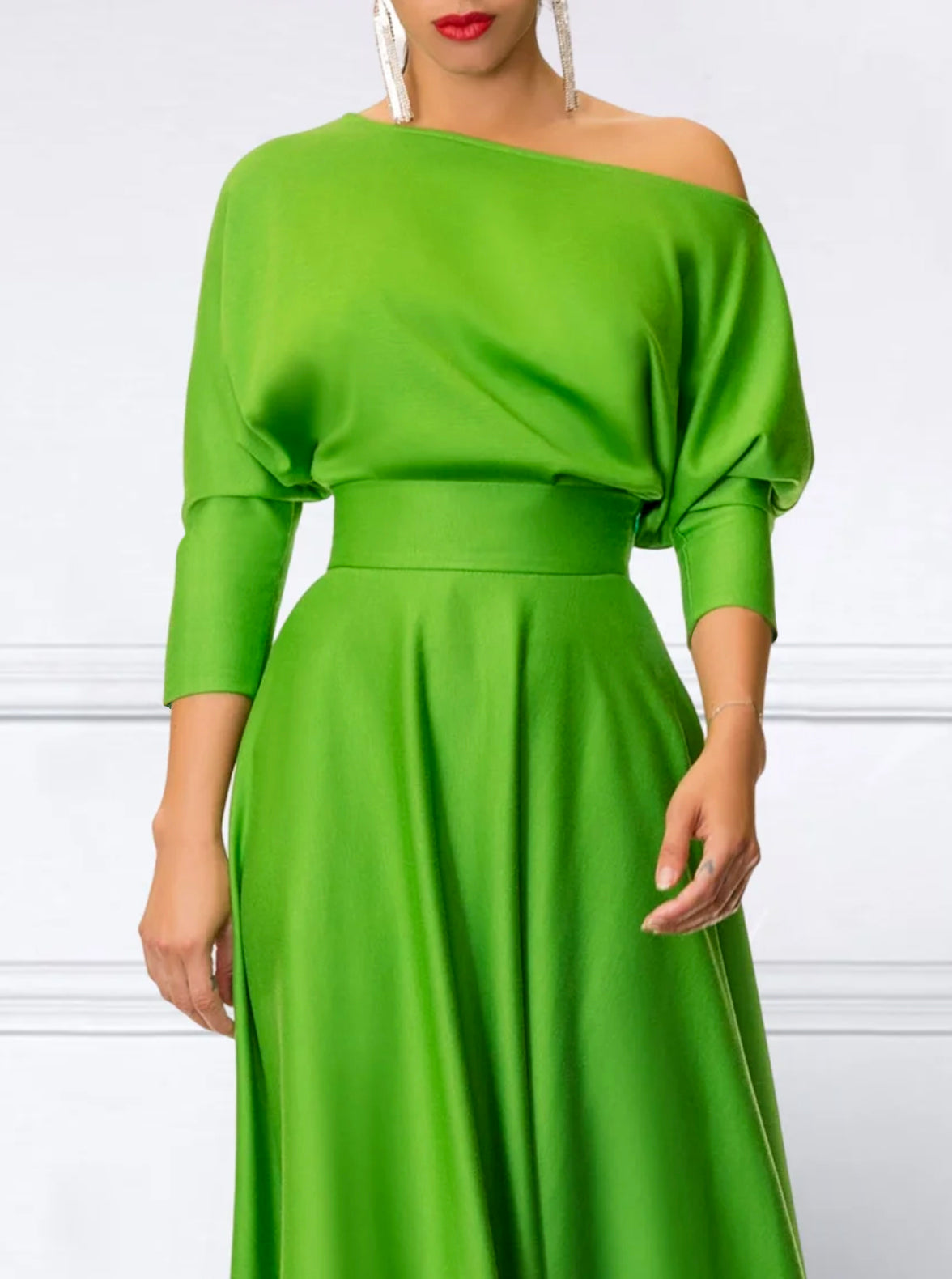xakxx Loose Three-Quarter Sleeves Solid Color Off-The-Shoulder Maxi Dresses