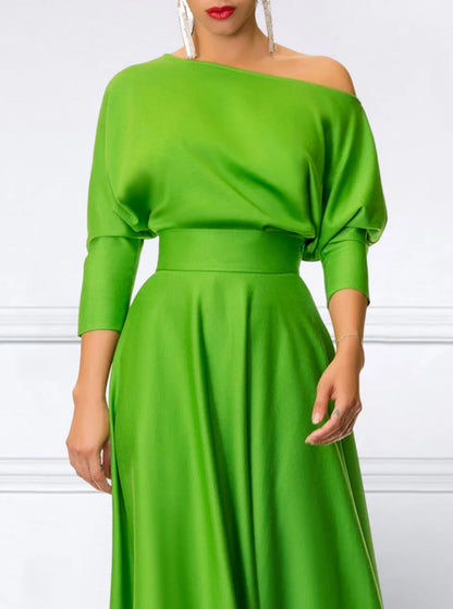 xakxx Loose Three-Quarter Sleeves Solid Color Off-The-Shoulder Maxi Dresses