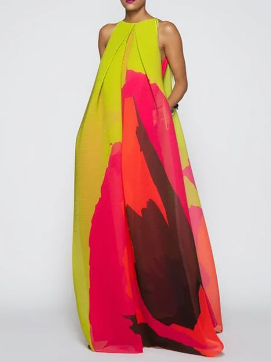 xakxx Loose Sleeveless Multi-Colored Round-Neck Maxi Dresses