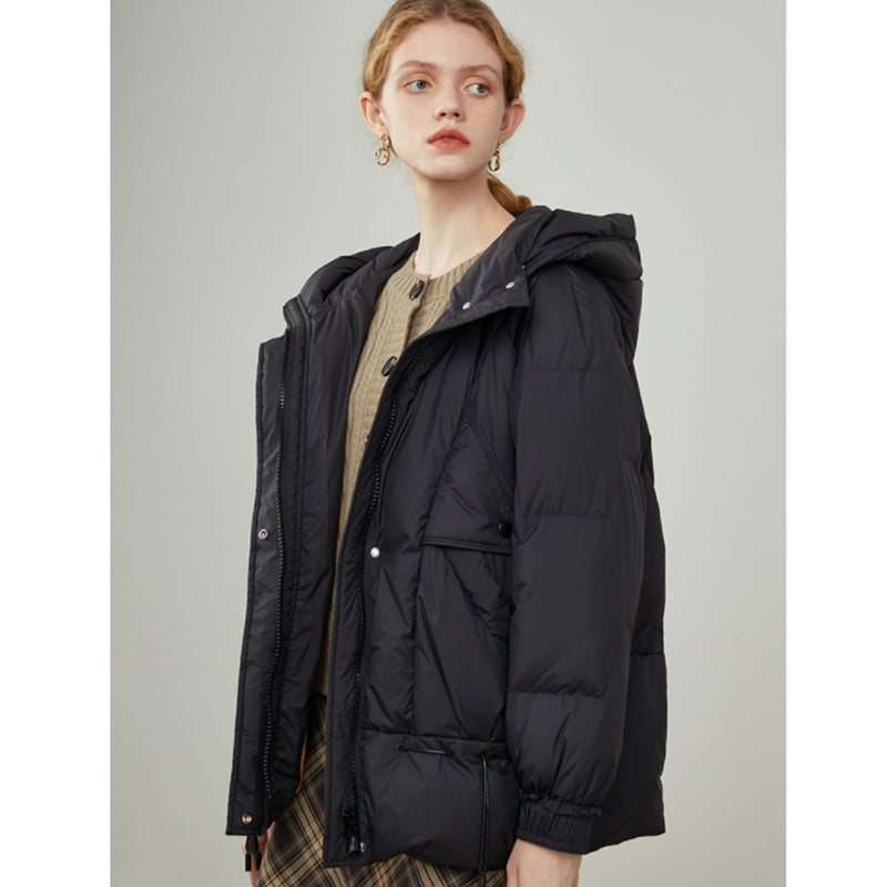 Office Lady White Duck Down Hooded Short Down Jacket Women's  New Winter Fashion Foreign Style Bread Jacket