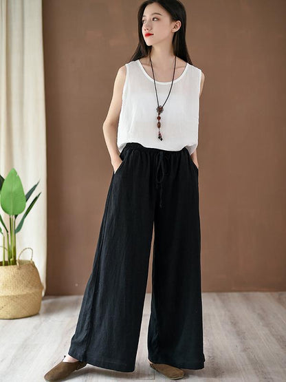 xakxx Vintage Linen Wide Leg Ramie Pants