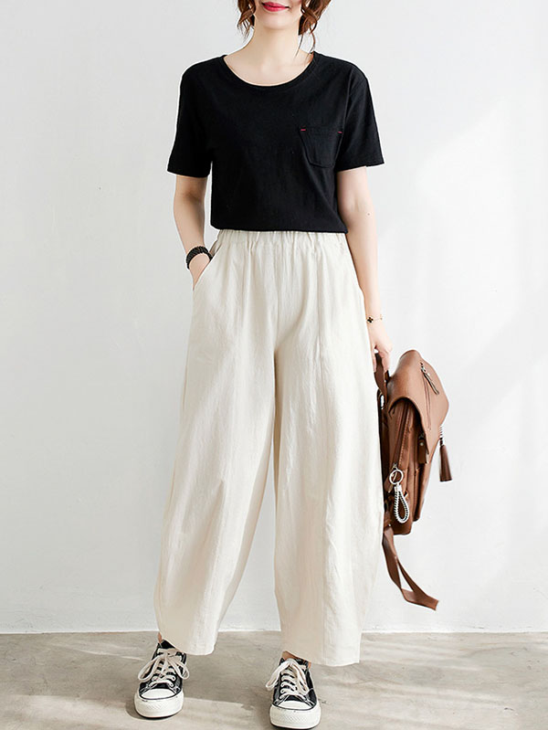 xakxx Wide Leg Loose Elasticity Solid Color Casual Pants Bottoms