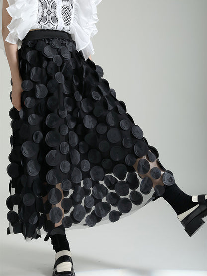 xakxx A-Line High Waisted Mesh Polka-Dot Solid Color Split-Joint Skirts Bottoms