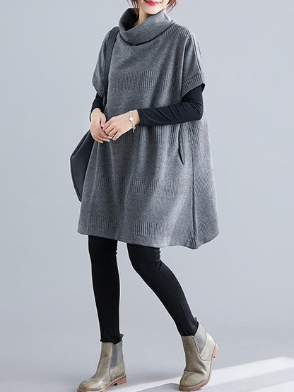 xakxx Casual Loose Short Sleeves Turtleneck Sweater Dress
