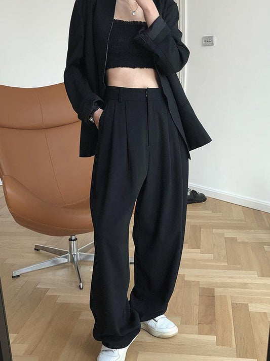 xakxx Solid Color Loose Empire Wide Leg Pants