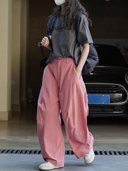 xakxx Loose Wide Leg Solid Color Split-Joint Casual Pants Bottoms Trousers