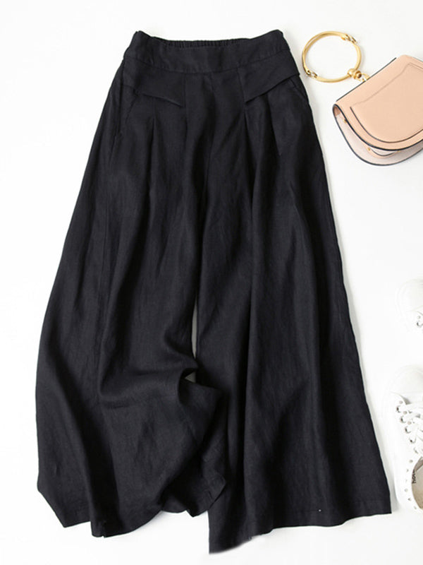 xakxx Solid Color Ramie Cotton Plus Size Loose Ninth Wide-Leg Pants