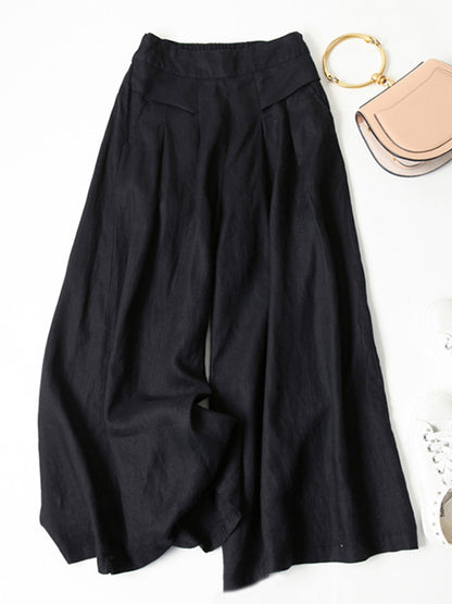 xakxx Solid Color Ramie Cotton Plus Size Loose Ninth Wide-Leg Pants