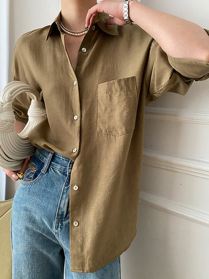 xakxx Solid Color Lapel Blouses&Shirts Tops