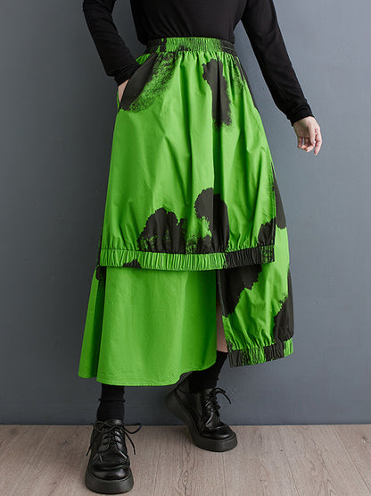 xakxx High Waisted Loose Asymmetric Elasticity Pleated Split-Joint Skirts