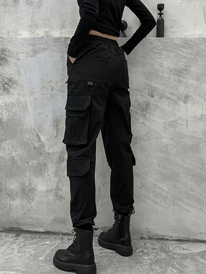 xakxx Stylish Drawstring Punk Empire Black Casual Overalls Pants
