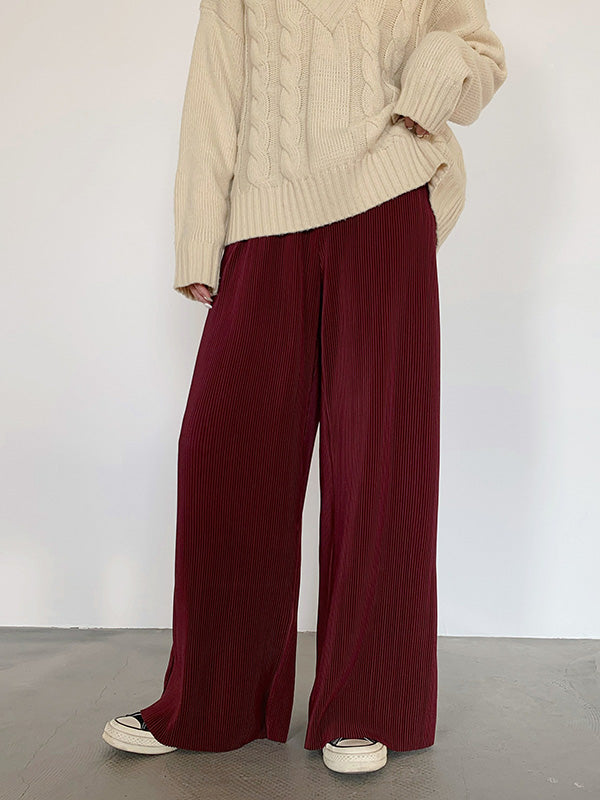 xakxx Casual Solid Color Pleats Capri-Pants Bottoms