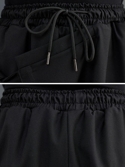xakxx Wide Leg Loose Drawstring Solid Color Casual Pants Bottoms Culotte