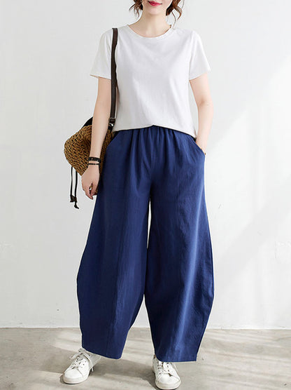 xakxx Wide Leg Loose Elasticity Solid Color Casual Pants Bottoms