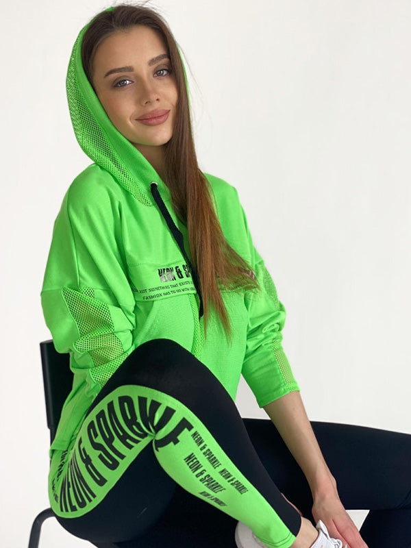 xakxx Iridescent Patchwork Mesh Hoodies&Leggings Suits