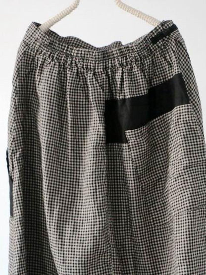 xakxx Vintage Plaid Split-joint Cropped Linen Pants