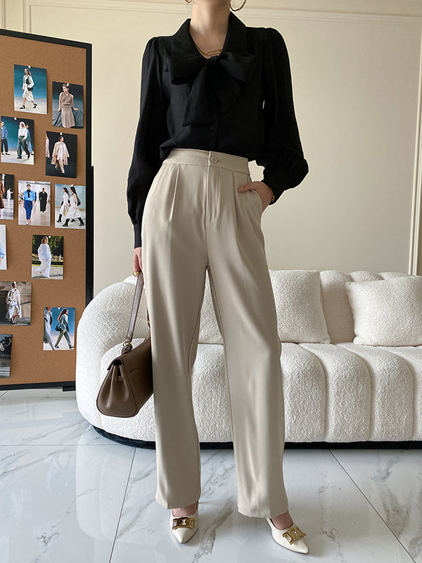 xakxx Urban Loose Long Sleeves Solid Color Lapel Collar Blouses