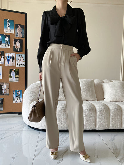 xakxx Urban Loose Long Sleeves Solid Color Lapel Collar Blouses