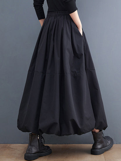 xakxx Urban Loose Drawstring High Waisted Black Bubble Skirt