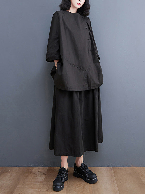 xakxx Casual Buttoned Cardigan Top&Elasticity Skirt 2 Pieces Set