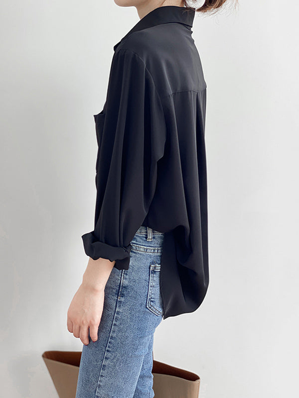xakxx Urban Solid Color Lapel Long Sleeves Blouse