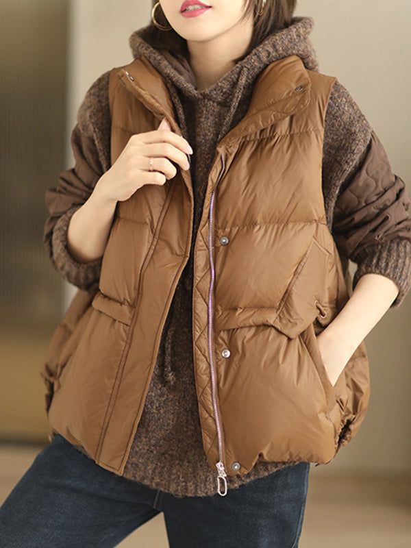 xakxx Original Creation Loose Sleeveless Solid Color Zipper High-Neck Vest Outerwear